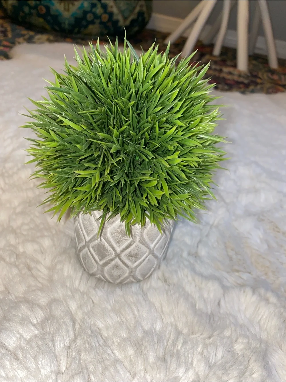 Green Faux Topiary Ball in Textured White Planter - Home Accents